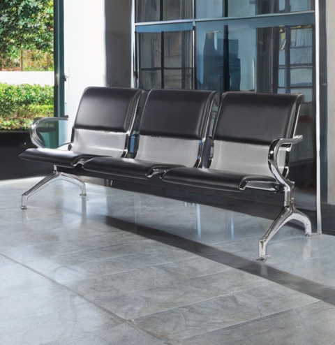 Silla SIT de 3 Asientos con Cojín para sala de Espera con brazo. Color Gris y Negro. SIT-VIST3C