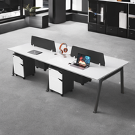 Estación de Trabajo (Workstation) SIT, 4 Módulos, 1 Gaveta+1 Almacenamiento, Panel Privado, Pasacable, Color Blanco+Gris Oscuro. SIT-WK44