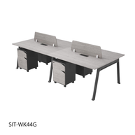 Estación de Trabajo (Workstation) SIT, 4 Módulos, 1 Gaveta+1 Almacenamiento, Panel Privado, Pasacable, Color Blanco+Gris Oscuro. SIT-WK44 / SIT-WK44G