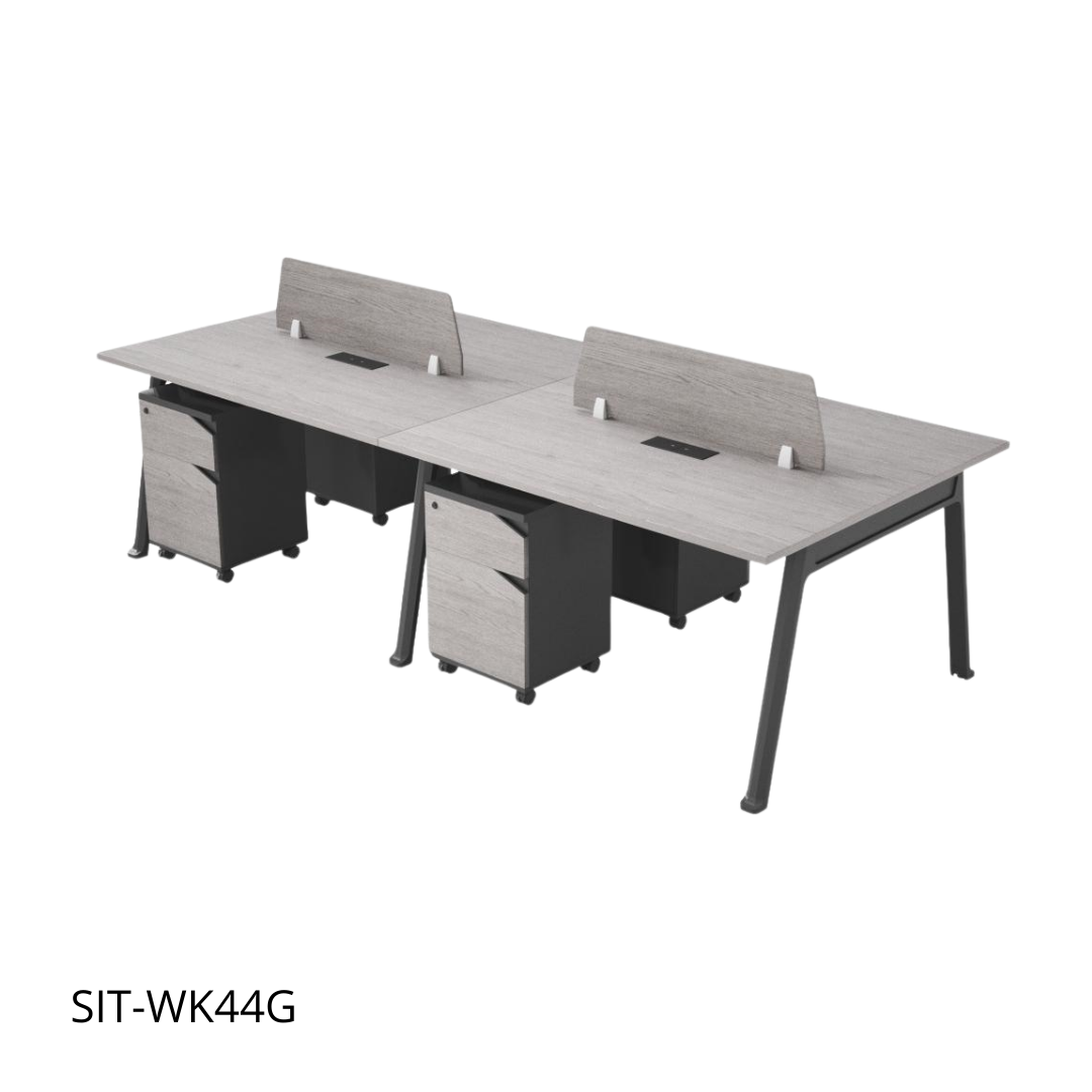 Estación de Trabajo (Workstation) SIT, 4 Módulos, 1 Gaveta+1 Almacenamiento, Panel Privado, Pasacable, Color Blanco+Gris Oscuro. SIT-WK44 / SIT-WK44G