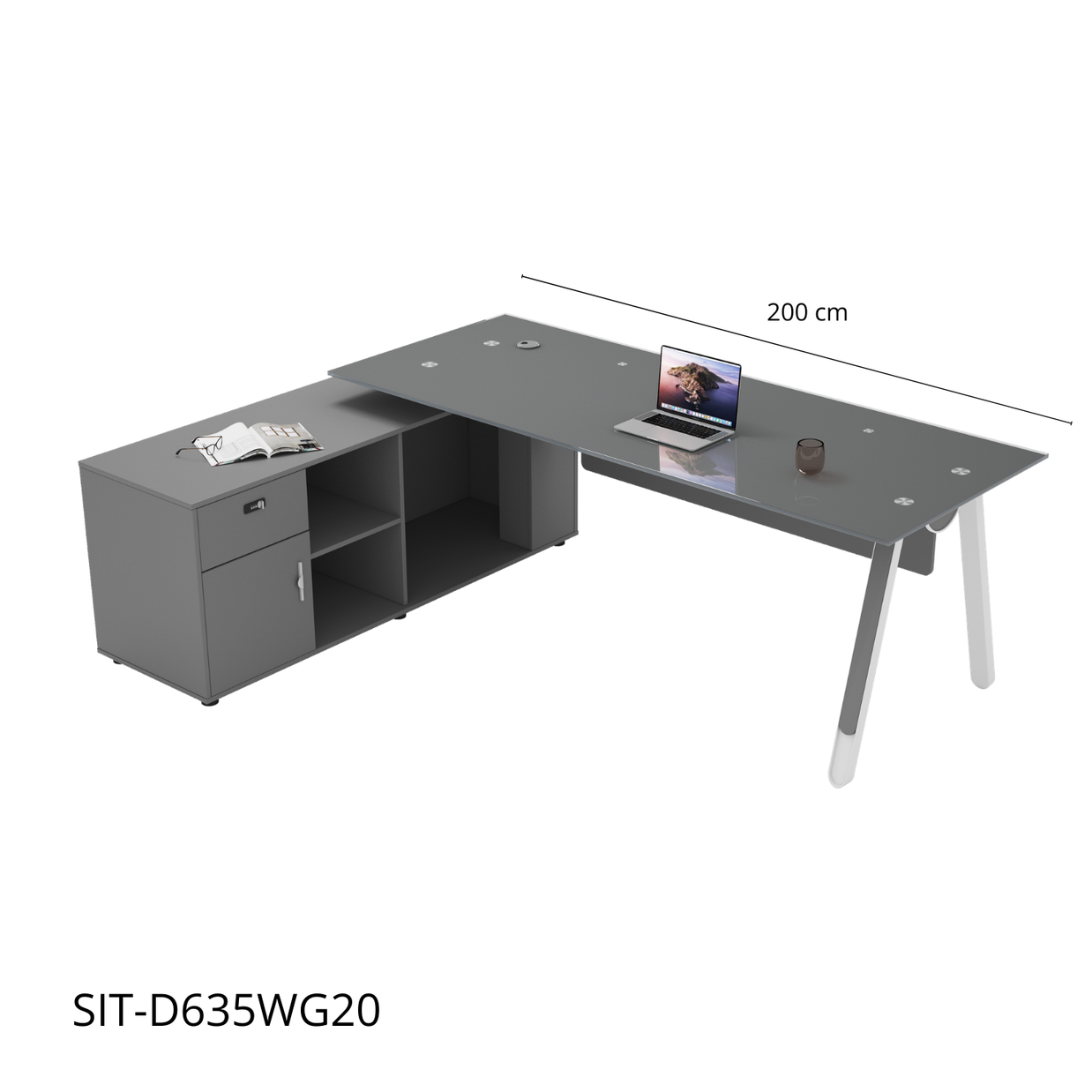 Escritorio SIT tipo L base metálica, mesa auxiliar melamina color blanco y gris 160 x 80 x 75 cm SIT-D635WG16 / 180 x 80 x 75 cm SIT-D635WG18 / 200 x 80 x 75 cm SIT-D635WG20
