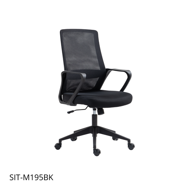 Silla de malla SIT respaldo medio, control de altura neumático, base de nylon, color gris y color negro SIT-M195GR / SIT-M195BK