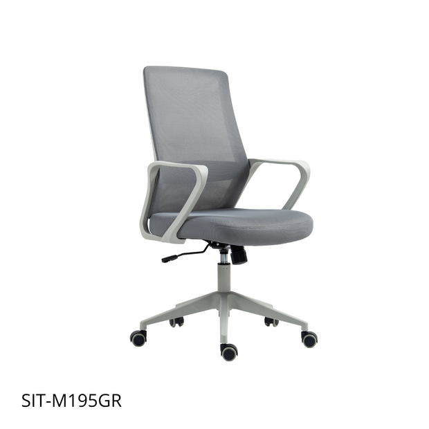 Silla de malla SIT respaldo medio, control de altura neumático, base de nylon, color gris y color negro SIT-M195GR / SIT-M195BK