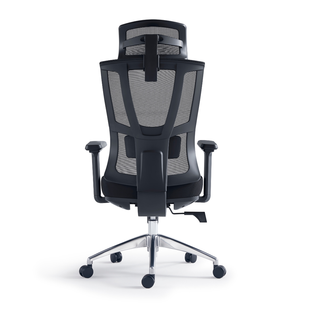 Silla ejecutiva respaldo alto, acabado en tela y malla negra, reposacabezas 2D, apoyabrazos | IOFF-M710
