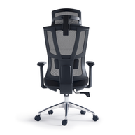 Silla ejecutiva respaldo alto, acabado en tela y malla negra, reposacabezas 2D, apoyabrazos | IOFF-M710