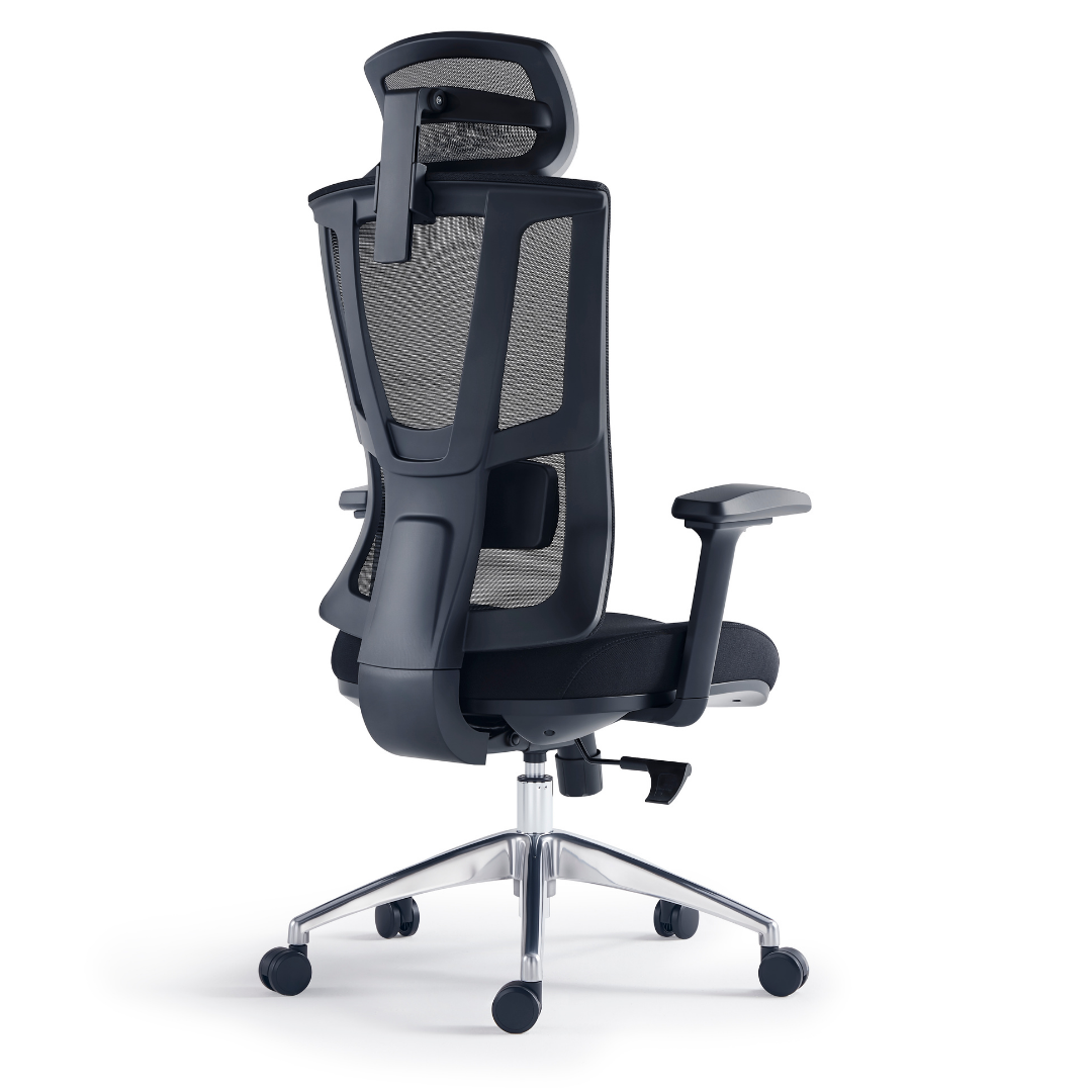 Silla ejecutiva respaldo alto, acabado en tela y malla negra, reposacabezas 2D, apoyabrazos | IOFF-M710