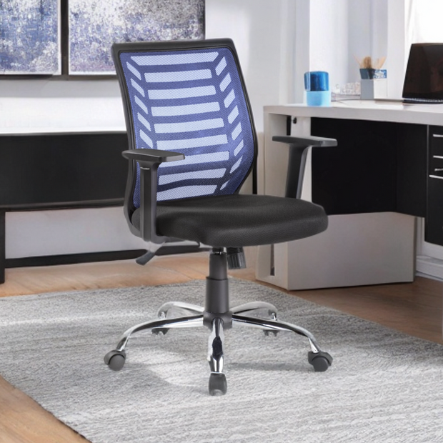 Silla SIT Ejecutiva, tejido de malla negro y azul, Base Cromada, Color Negro y Azul. Peso: 200Lbs. SIT-M180