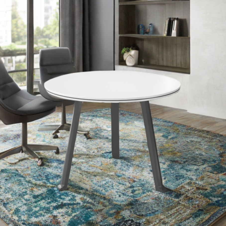 Mesa de Conferencia SIT, Circular, Base de acero. Color Gris y Blanco. 1200*750.