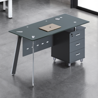 Escritorio de Oficina SIT, base cuadrada, vidrio templado, 3 cajones, base metalica, Color Griș Plomo. SIT-D385
