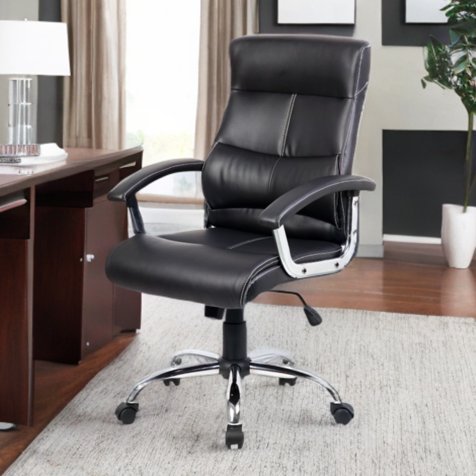 Silla SIT Gerencial con Brazos cromados acolchonados. Color Negro. Peso: 250Lbs. SIT-M500