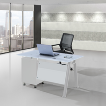 Escritorio de Oficina SIT con 3 Cajones con Cerradura, Panel de Vidrio Color Blanco y Metálico. SIT-D475