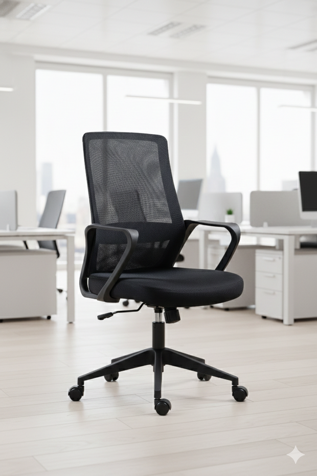 Silla de malla SIT respaldo medio, control de altura neumático, base de nylon, color gris y color negro SIT-M195GR / SIT-M195BK