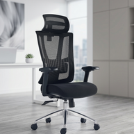 Silla ejecutiva respaldo alto, acabado en tela y malla negra, reposacabezas 2D, apoyabrazos | IOFF-M710