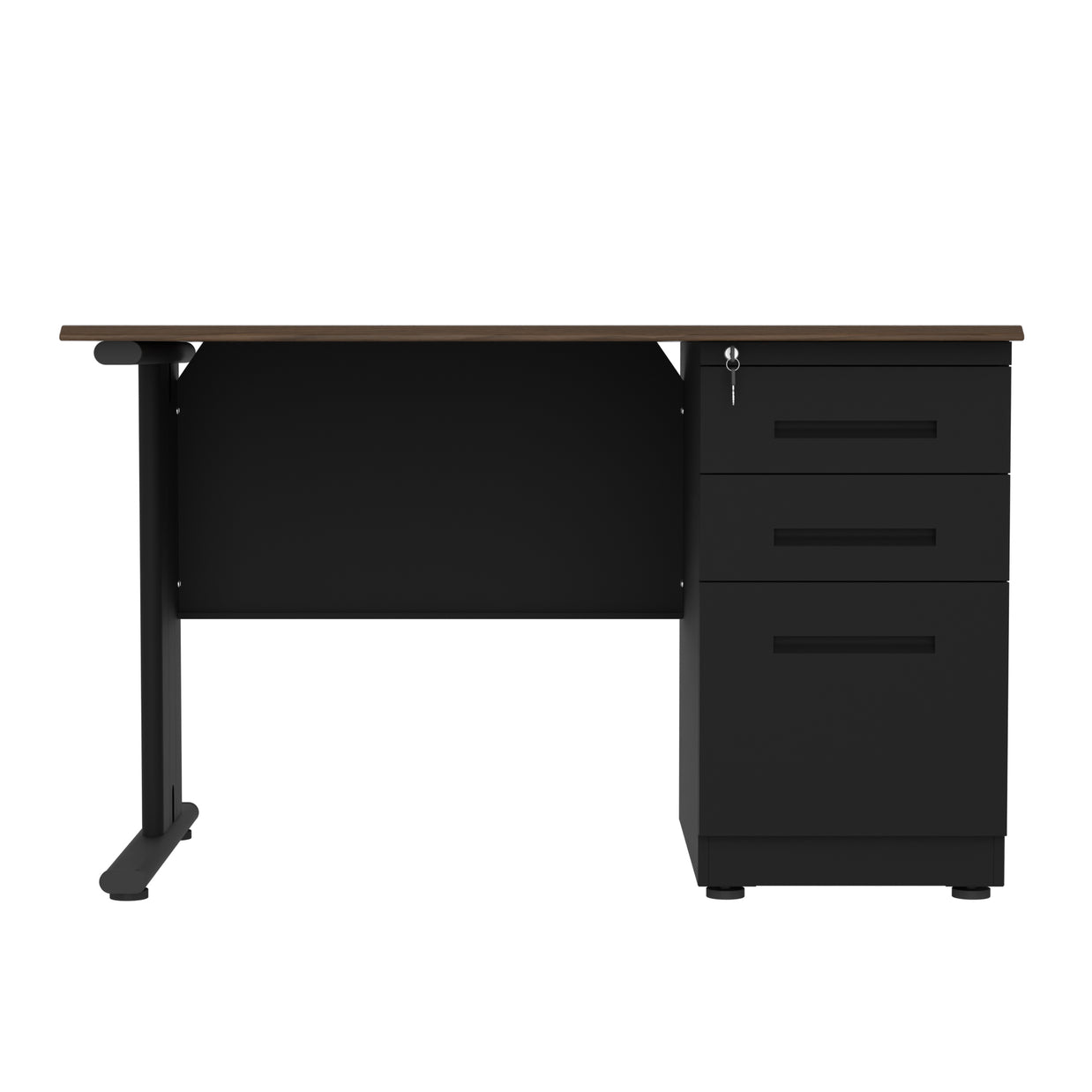 Escritorio de Oficina iOffice de Acero, Tablero MFC, Color Negro+Top Cafe, 3 Gavetas. IOFF-WD3BK