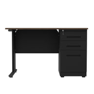 Escritorio de Oficina iOffice de Acero, Tablero MFC, Color Negro+Top Cafe, 3 Gavetas. IOFF-WD3BK