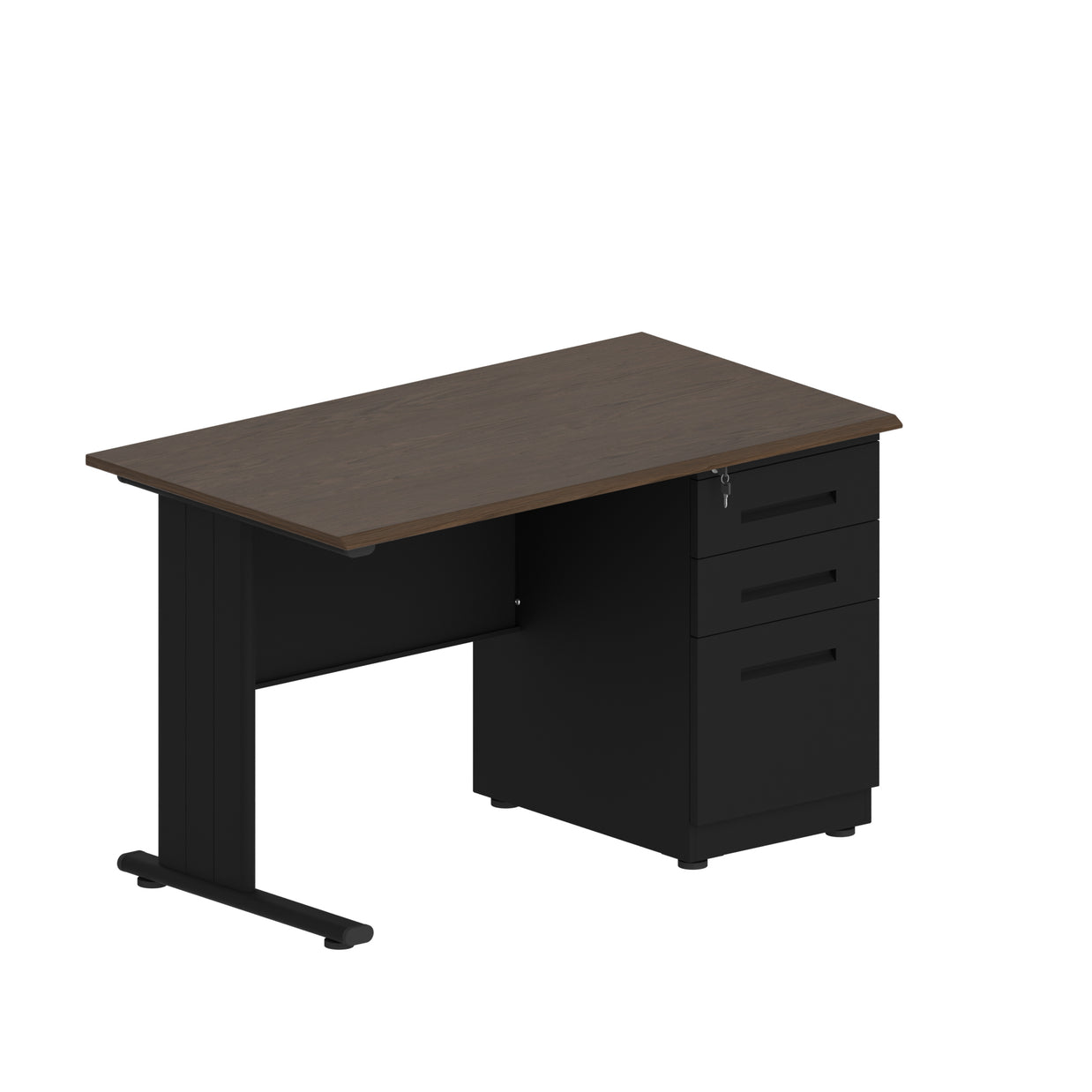 Escritorio de Oficina iOffice de Acero, Tablero MFC, Color Negro+Top Cafe, 3 Gavetas. IOFF-WD3BK