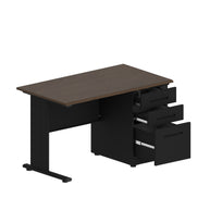 Escritorio de Oficina iOffice de Acero, Tablero MFC, Color Negro+Top Cafe, 3 Gavetas. IOFF-WD3BK