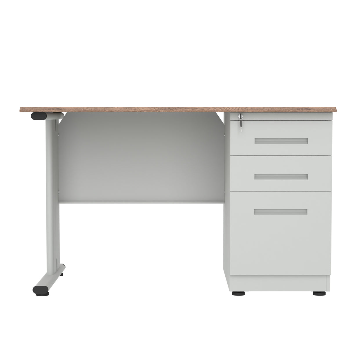 Escritorio de Oficina iOffice de Acero, Tablero MFC, Gris Claro+Top Cafe, 3 Gavetas. IOFF-WD3G