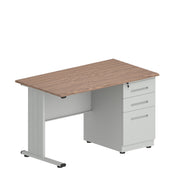 Escritorio de Oficina iOffice de Acero, Tablero MFC, Gris Claro+Top Cafe, 3 Gavetas. IOFF-WD3G