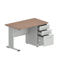 Escritorio de Oficina iOffice de Acero, Tablero MFC, Gris Claro+Top Cafe, 3 Gavetas. IOFF-WD3G