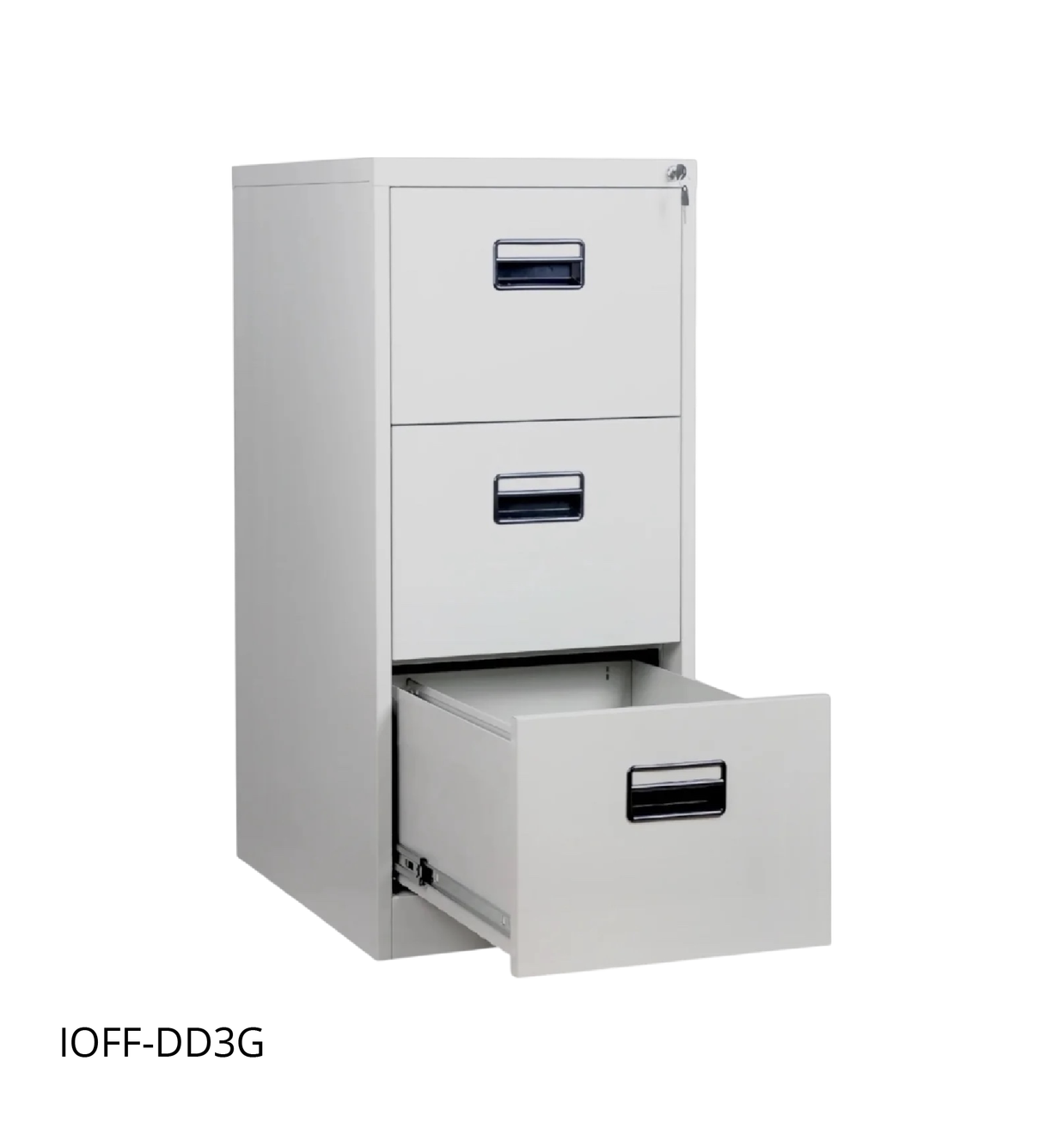 Archivero Vertical iOffice, 3 Cajones, Acero, Color gris claro, Cerradura con 2 llaves. IOFF-DD3