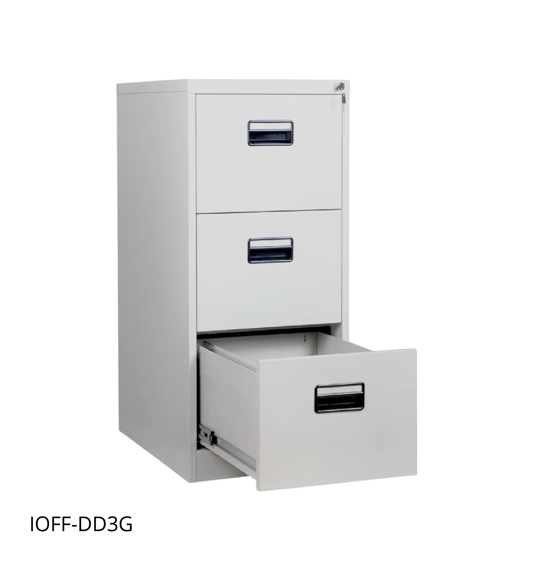 Archivero Vertical iOffice, 3 Cajones, Acero, Color gris claro, Cerradura con 2 llaves. IOFF-DD3