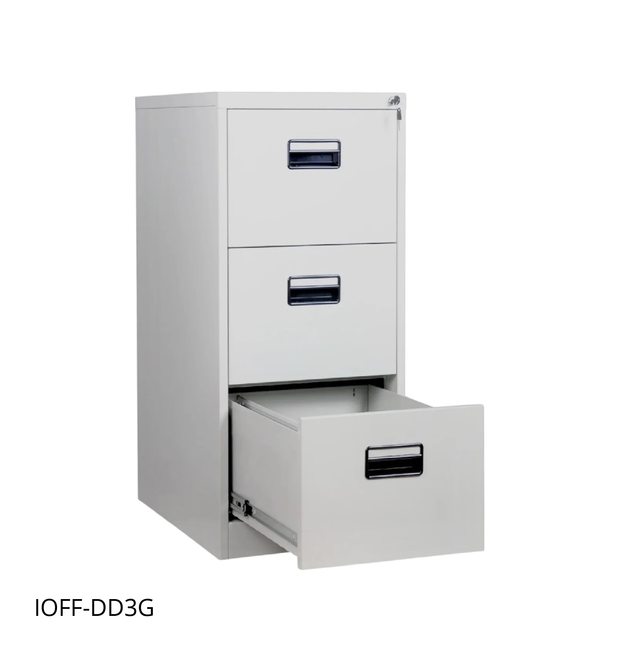 Archivero Vertical iOffice, 3 Cajones, Acero, Color gris claro, Cerradura con 2 llaves. IOFF-DD3