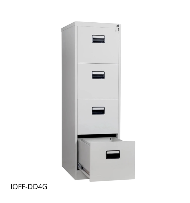 Archivero Vertical iOffice, 4 Cajones, Acero, Color gris claro, Cerradura con 2 llaves. IOFF-DD4