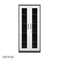 Armario Archivador iOffice, 2 Puertas de Vidrio, Acero, Color Gris y Negro, Ajustables, 185x90x40cm.