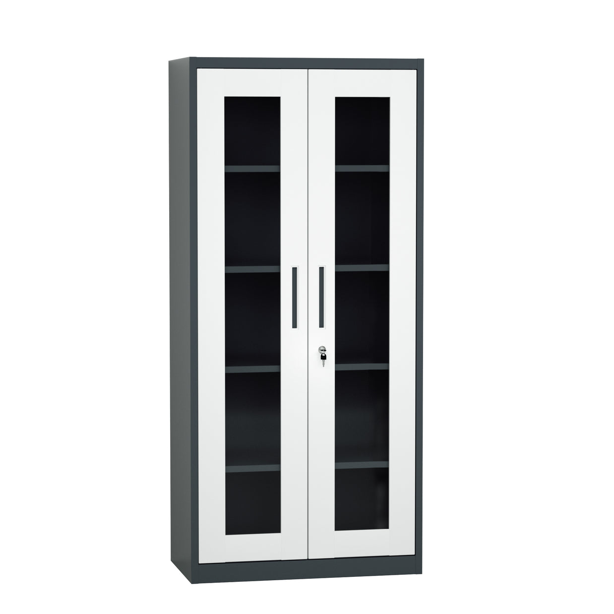 Armario Archivador iOffice, 2 Puertas de Vidrio, Acero, Color Gris y Negro, Ajustables, 185x90x40cm.
