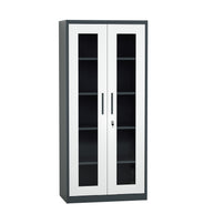 Armario Archivador iOffice, 2 Puertas de Vidrio, Acero, Color Gris y Negro, Ajustables, 185x90x40cm.