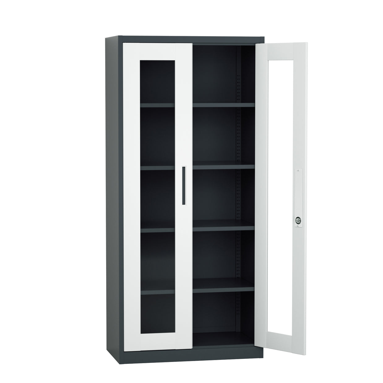 Armario Archivador iOffice, 2 Puertas de Vidrio, Acero, Color Gris y Negro, Ajustables, 185x90x40cm.