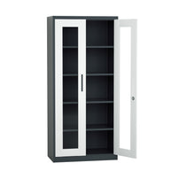Armario Archivador iOffice, 2 Puertas de Vidrio, Acero, Color Gris y Negro, Ajustables, 185x90x40cm.