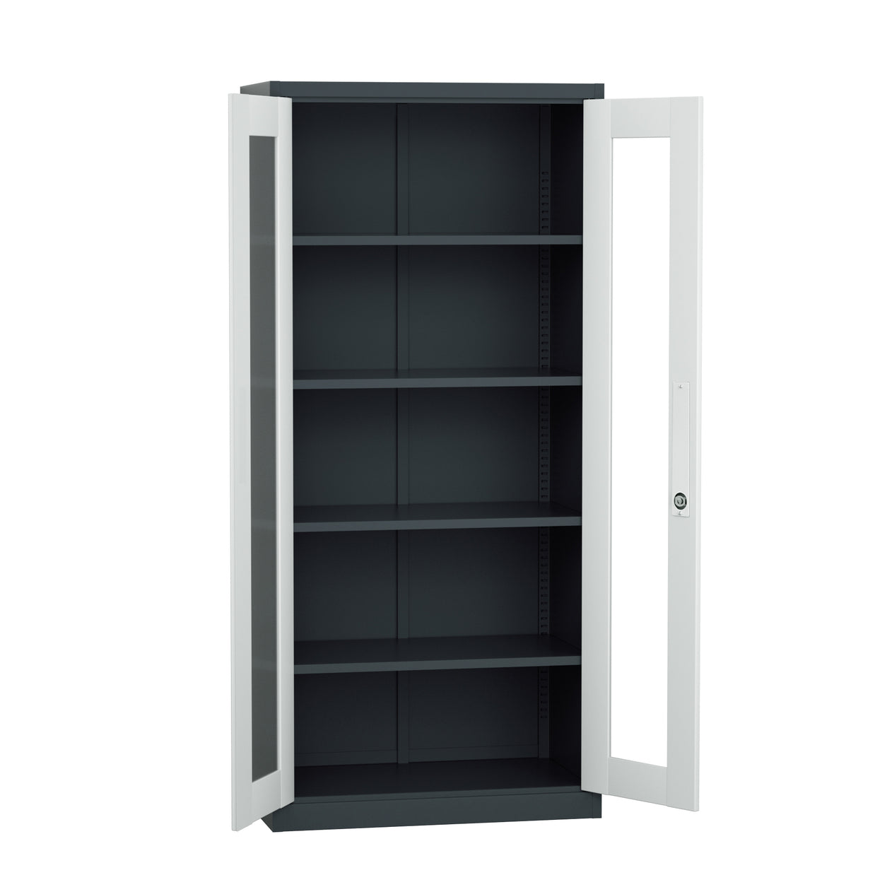 Armario Archivador iOffice, 2 Puertas de Vidrio, Acero, Color Gris y Negro, Ajustables, 185x90x40cm.