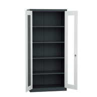 Armario Archivador iOffice, 2 Puertas de Vidrio, Acero, Color Gris y Negro, Ajustables, 185x90x40cm.