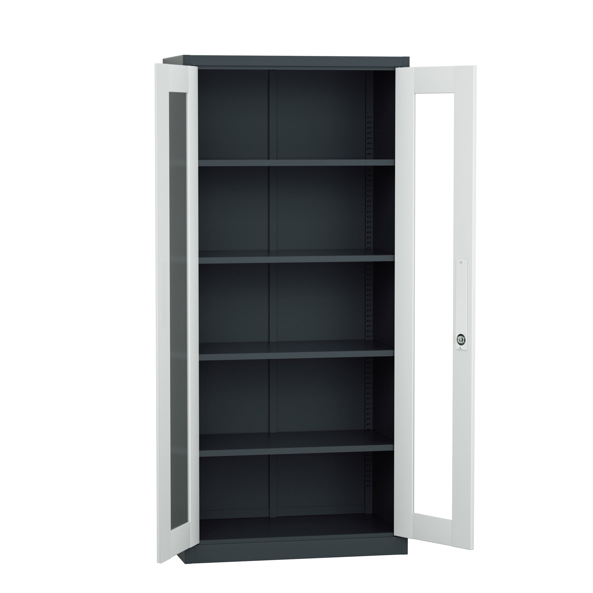 Armario Archivador iOffice, 2 Puertas de Vidrio, Acero, Color Gris y Negro, Ajustables, 185x90x40cm.