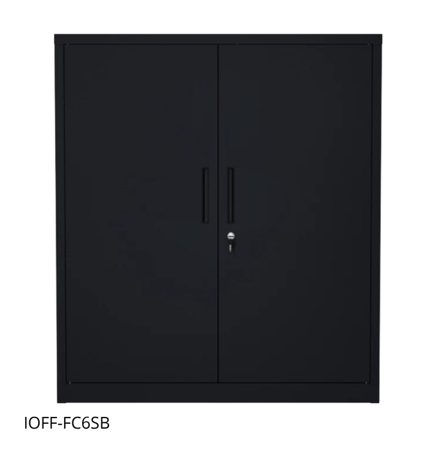 Armario Archivador iOffice de 2 Puertas de Acero, 2 estantes ajustable, Color Gris Claro y Color Negro , 90x90x40cm.