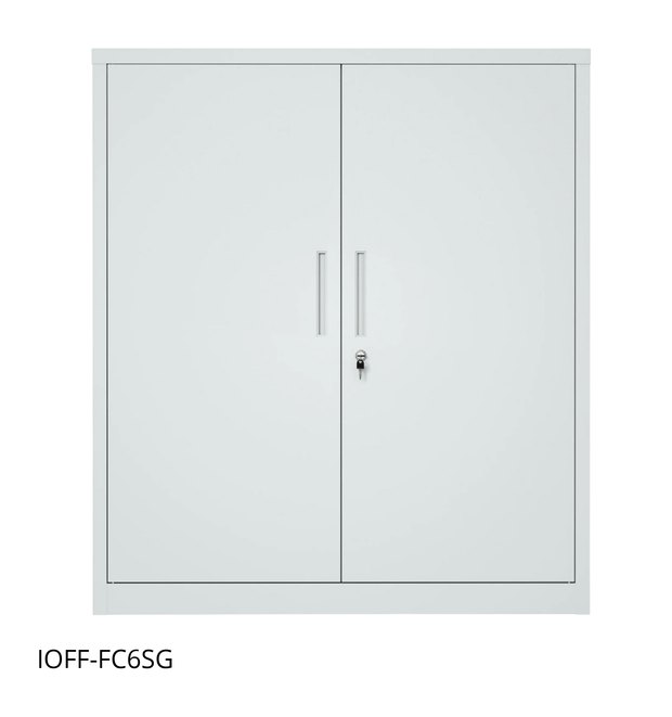 Armario Archivador iOffice de 2 Puertas de Acero, 2 estantes ajustable, Color Gris Claro y Color Negro , 90x90x40cm.