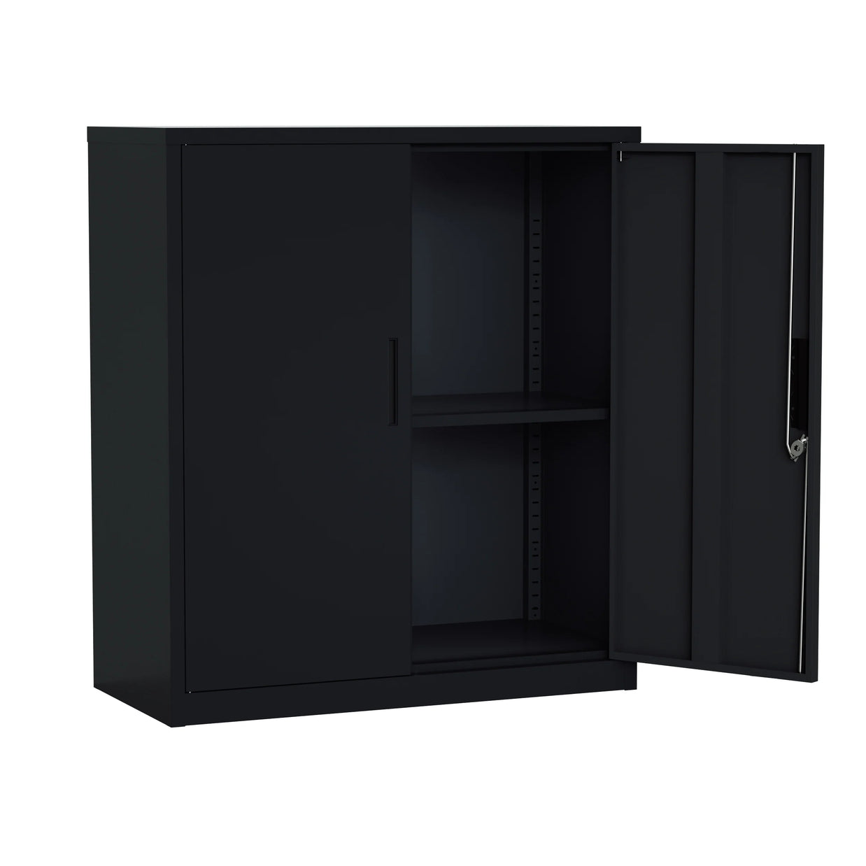 Armario Archivador iOffice de 2 Puertas de Acero, 2 estantes ajustable, Color Gris Claro y Color Negro , 90x90x40cm.