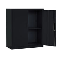 Armario Archivador iOffice de 2 Puertas de Acero, 2 estantes ajustable, Color Gris Claro y Color Negro , 90x90x40cm.