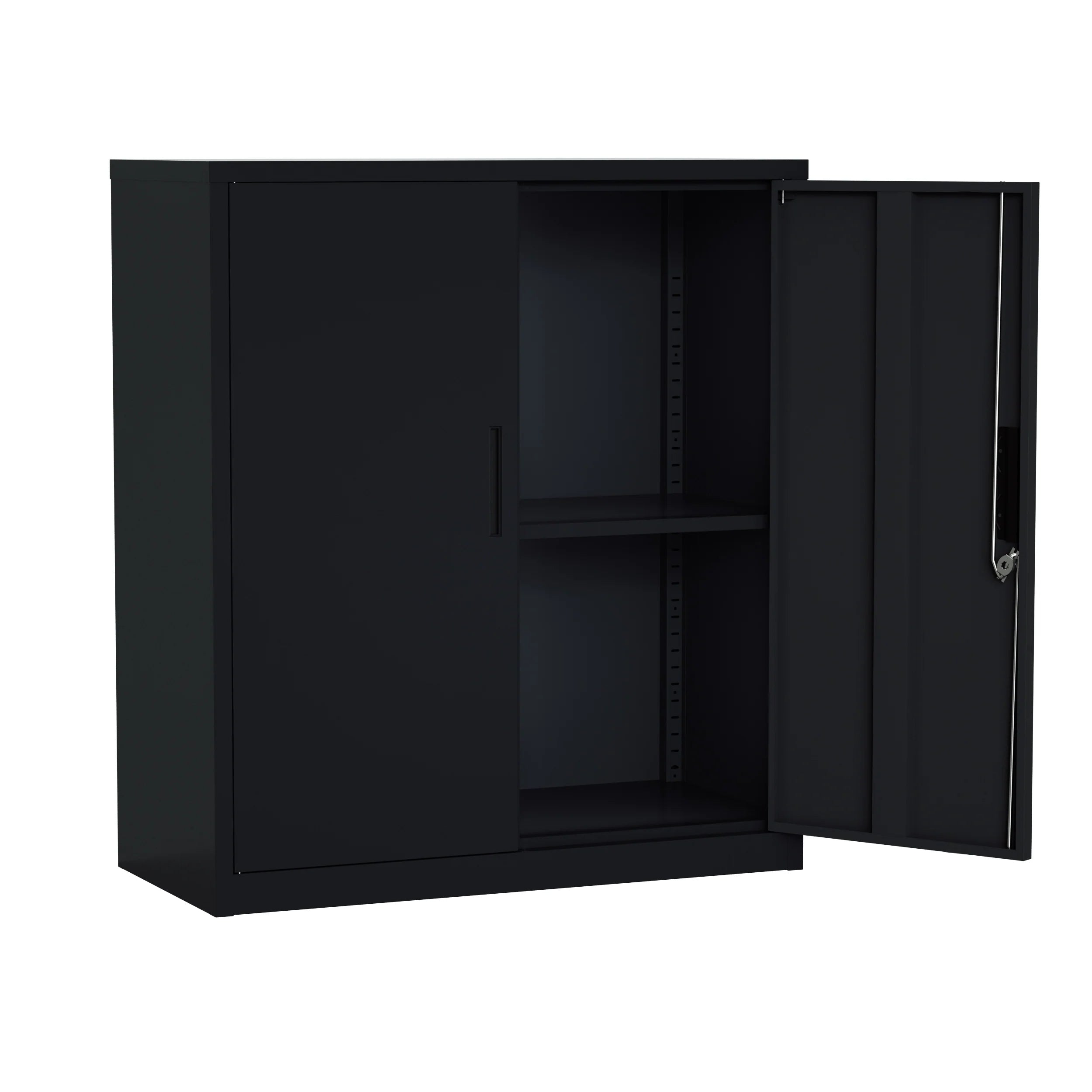 Armario Archivador iOffice de 2 Puertas de Acero, 2 estantes ajustable, Color Gris Claro y Color Negro , 90x90x40cm.