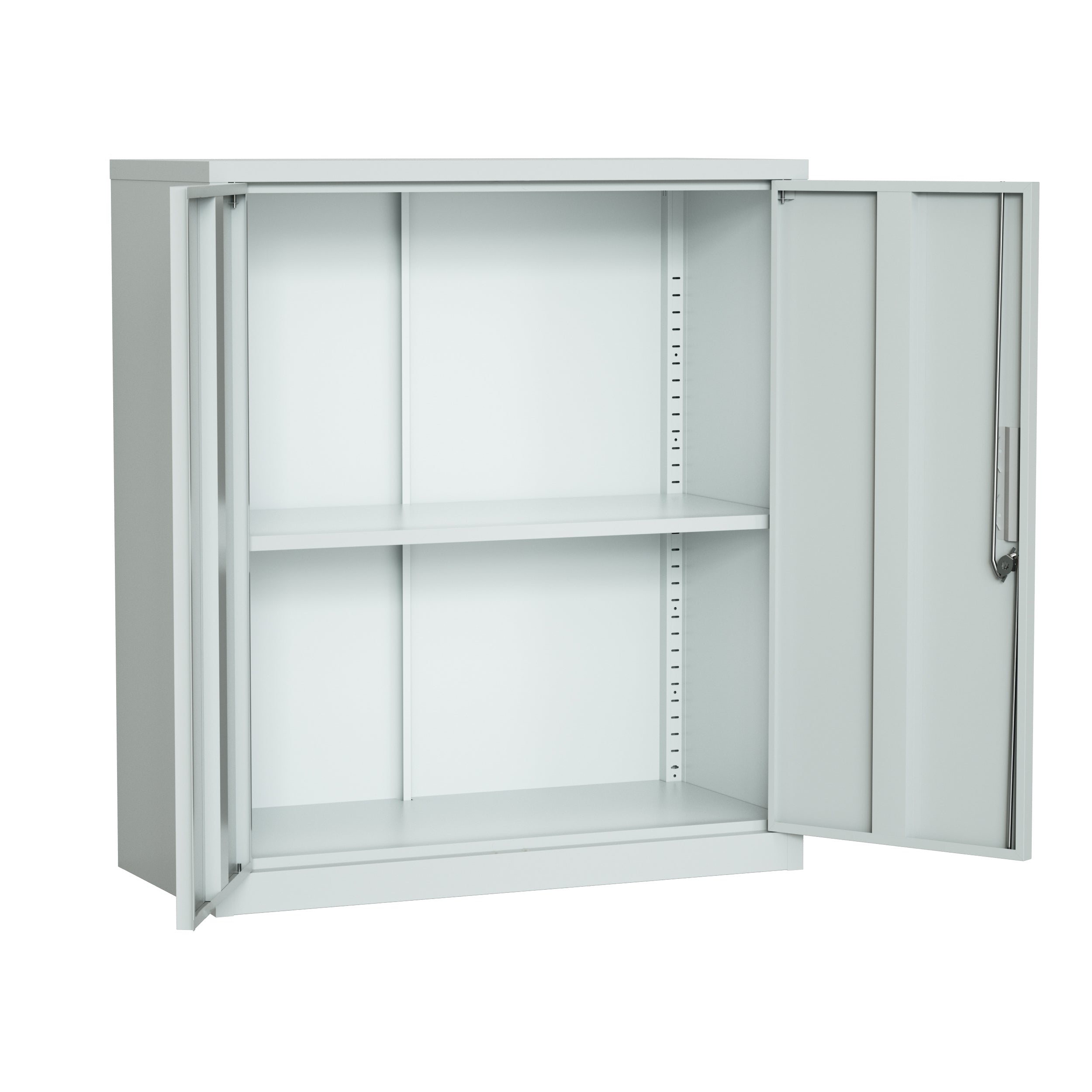 Armario Archivador iOffice de 2 Puertas de Acero, 2 estantes ajustable, Color Gris Claro y Color Negro , 90x90x40cm.