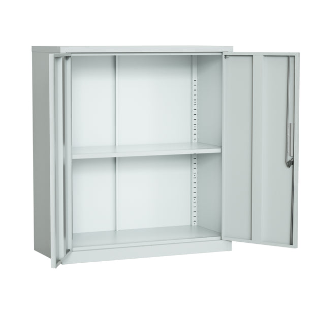 Armario Archivador iOffice de 2 Puertas de Acero, 2 estantes ajustable, Color Gris Claro y Color Negro , 90x90x40cm.
