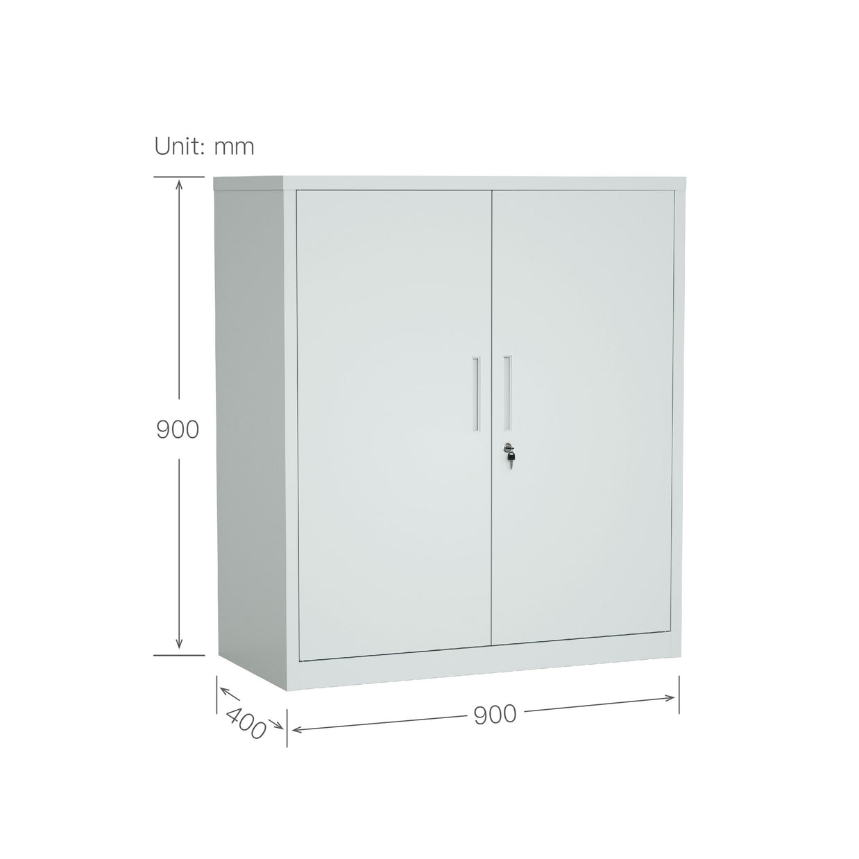 Armario Archivador iOffice de 2 Puertas de Acero, 2 estantes ajustable, Color Gris Claro y Color Negro , 90x90x40cm.