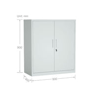 Armario Archivador iOffice de 2 Puertas de Acero, 2 estantes ajustable, Color Gris Claro y Color Negro , 90x90x40cm.