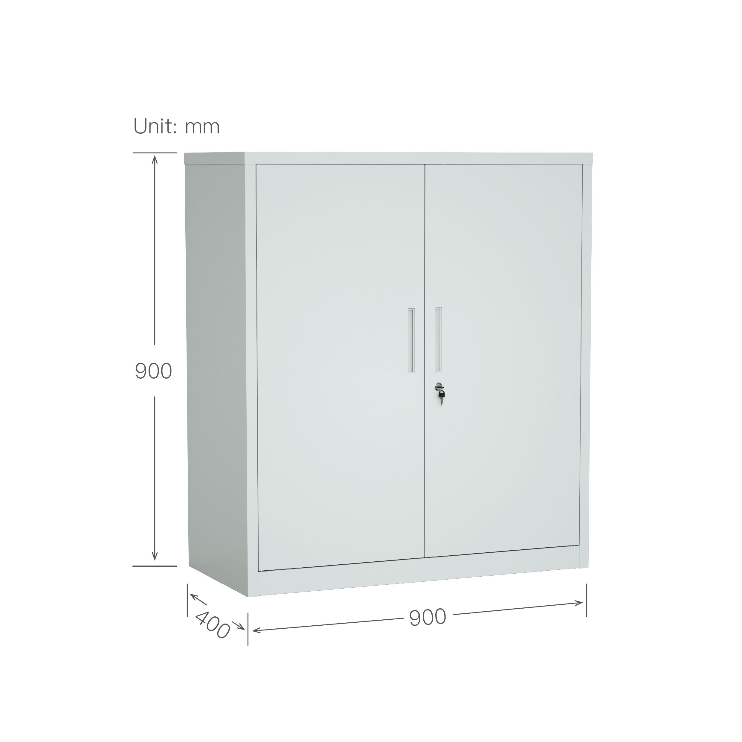 Armario Archivador iOffice de 2 Puertas de Acero, 2 estantes ajustable, Color Gris Claro y Color Negro , 90x90x40cm.