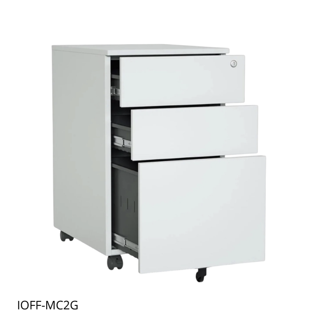 Archivador Móvil iOffice (Gavetero) 3 Gavetas, Acero, 1 cerradura, 2 llaves, Color Blanco. IOFF-MC2G