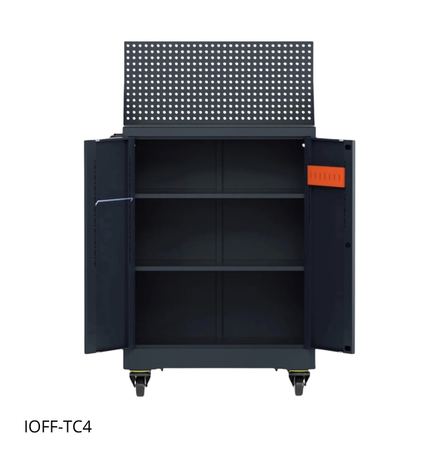 Carro de herramientas iOffice, Acero, 2 Estantes ajustables + Tablero perforado, Ruedas pesadas, Color Negro. IOFF-TC4