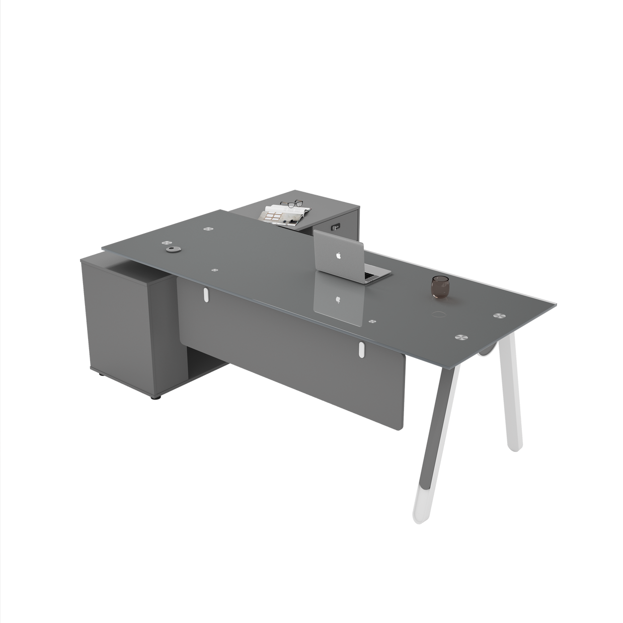 Escritorio SIT tipo L base metálica, mesa auxiliar melamina color blanco y gris 160 x 80 x 75 cm SIT-D635WG16 / 180 x 80 x 75 cm SIT-D635WG18 / 200 x 80 x 75 cm SIT-D635WG20