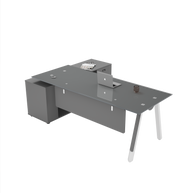 Escritorio SIT tipo L base metálica, mesa auxiliar melamina color blanco y gris 160 x 80 x 75 cm SIT-D635WG16 / 180 x 80 x 75 cm SIT-D635WG18 / 200 x 80 x 75 cm SIT-D635WG20